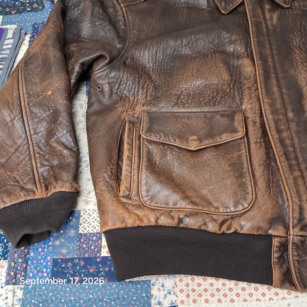 Avirex Type A-2 Leather Bomber Jacket Mens XXL Brown Flight Stars and Stripes - Picture 8 of 16